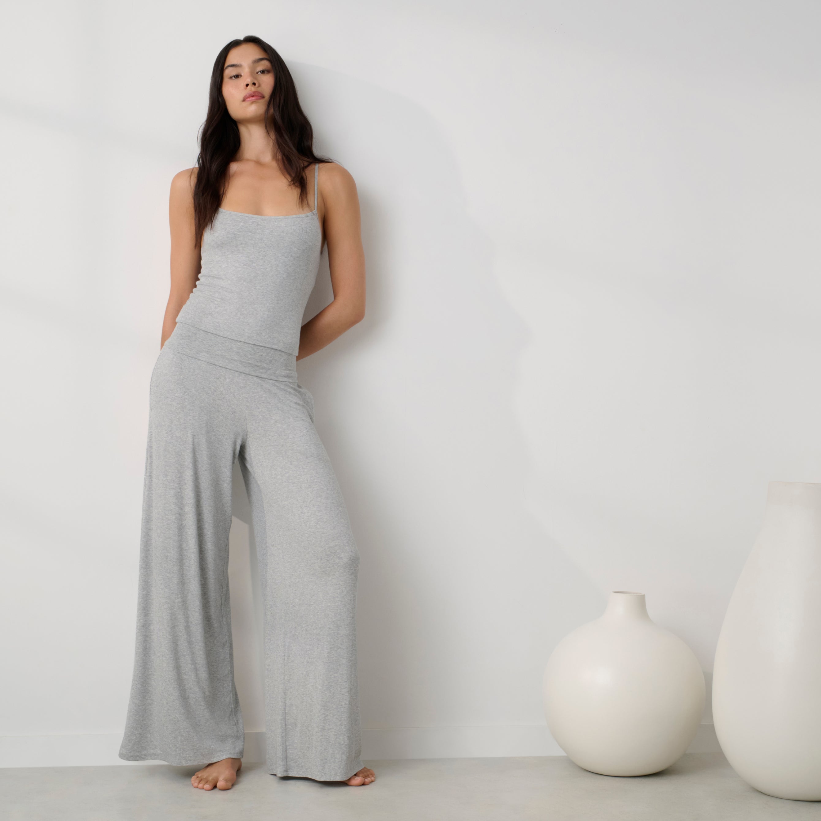 Lunya Pajamas - Soft Modal Rib Foldover Pant #Napping Dove Heather