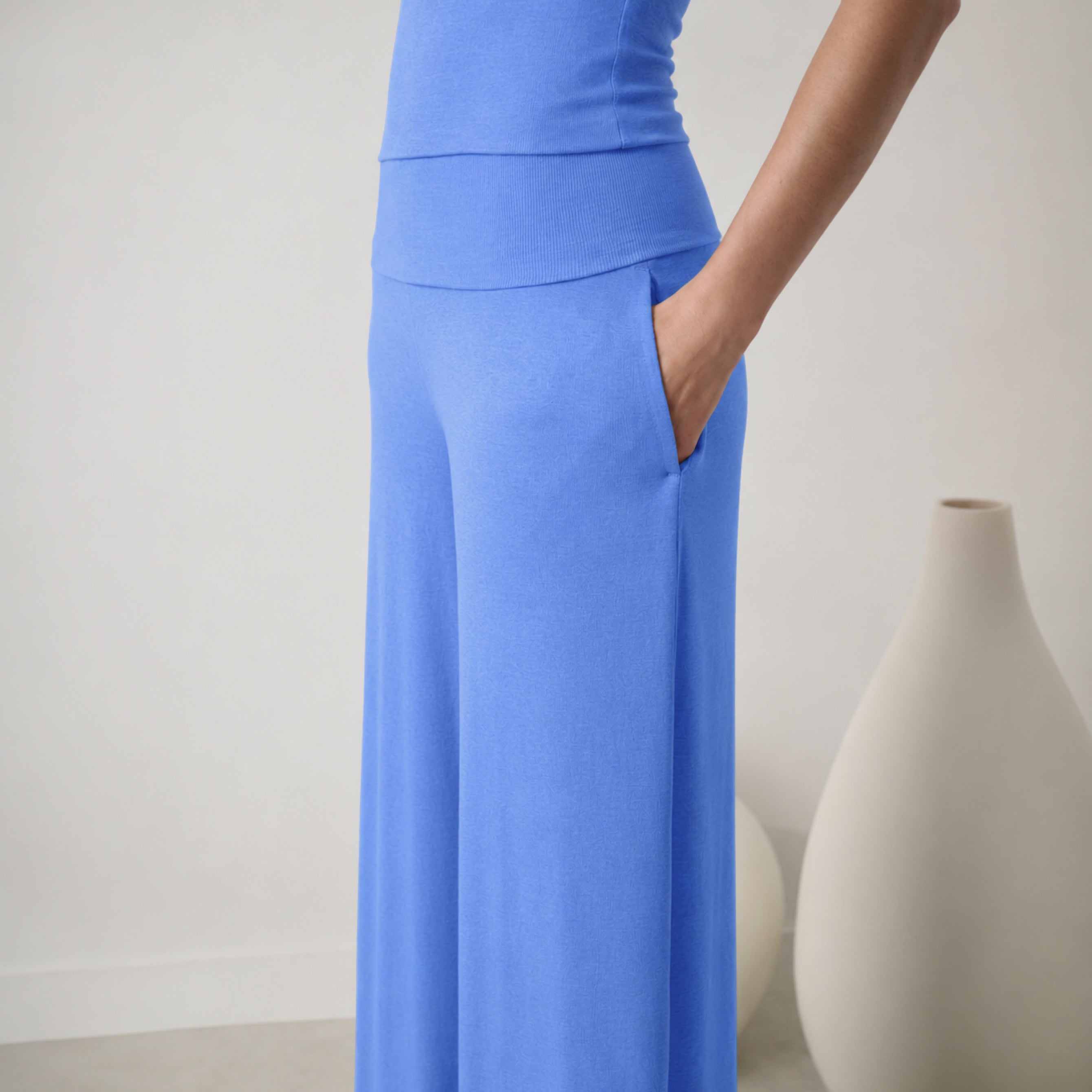 Lunya Pajamas - Soft Modal Rib Foldover Pant #Current Blue