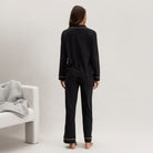 Lunya Pajamas Slumberknit™ Shawl Collar Button Down Pant Set - #Immersed Black/Delicate Pink