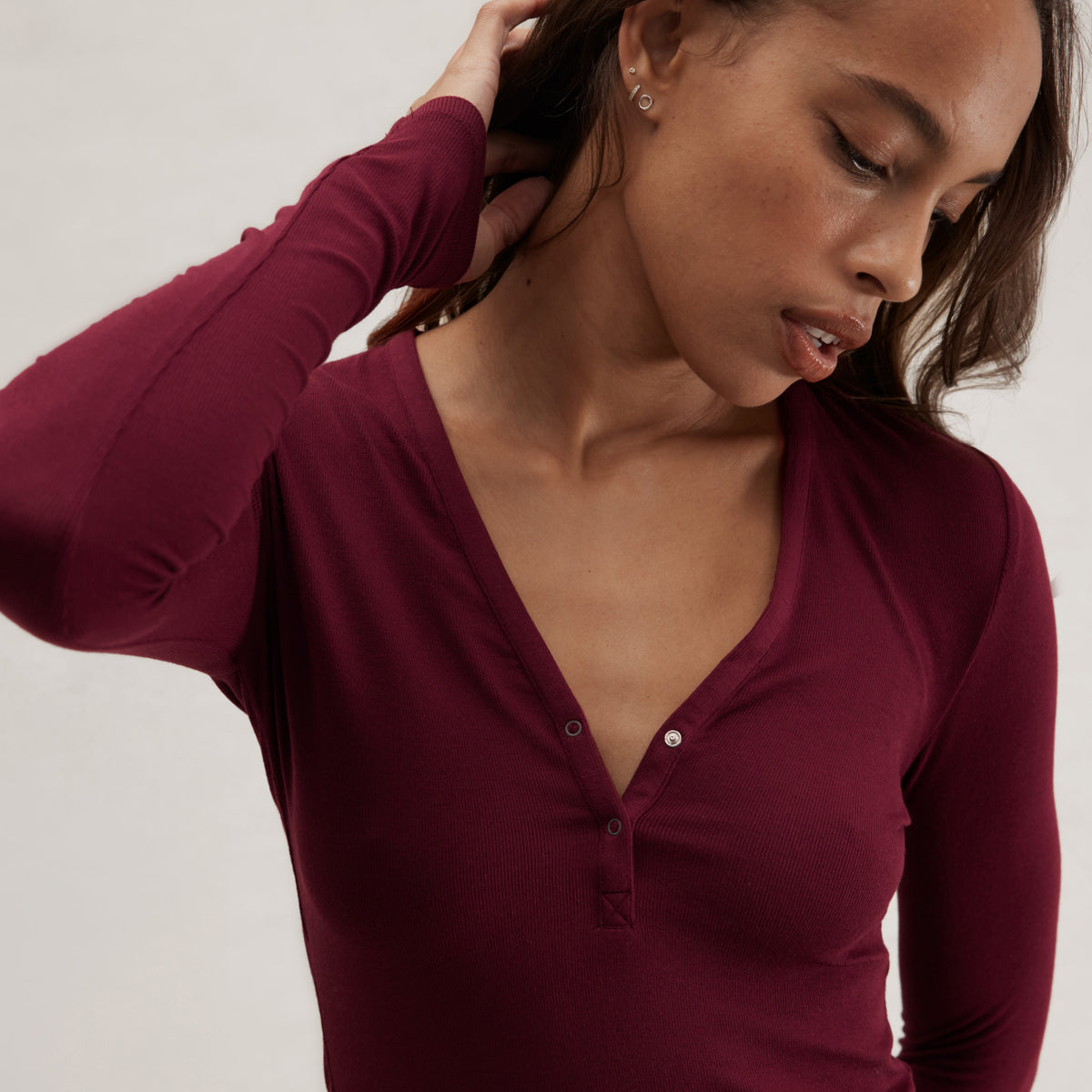 Lunya Pajamas Soft Modal Rib V-Neck Henley - #Calliope Wine