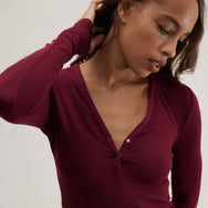 Lunya Pajamas Soft Modal Rib V-Neck Henley - #Calliope Wine