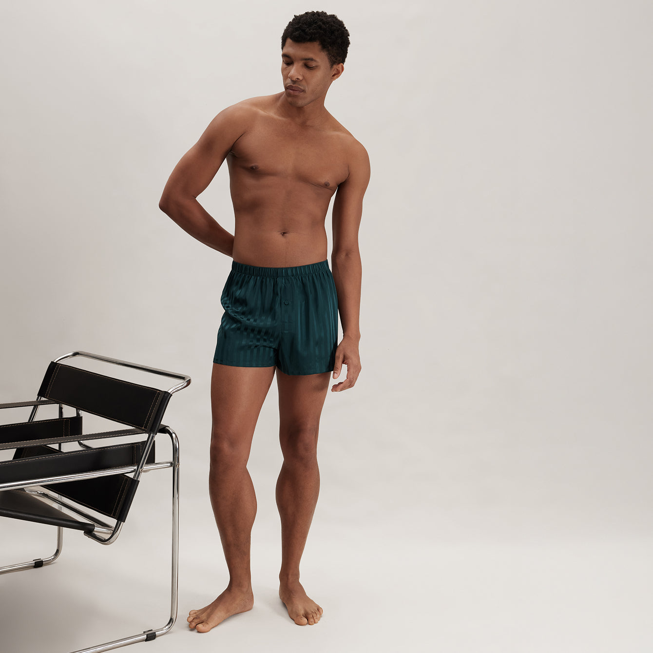 Lunya Men's Washable Silk Striped Jacquard Boxer - #Dusky Cypress Jacquard