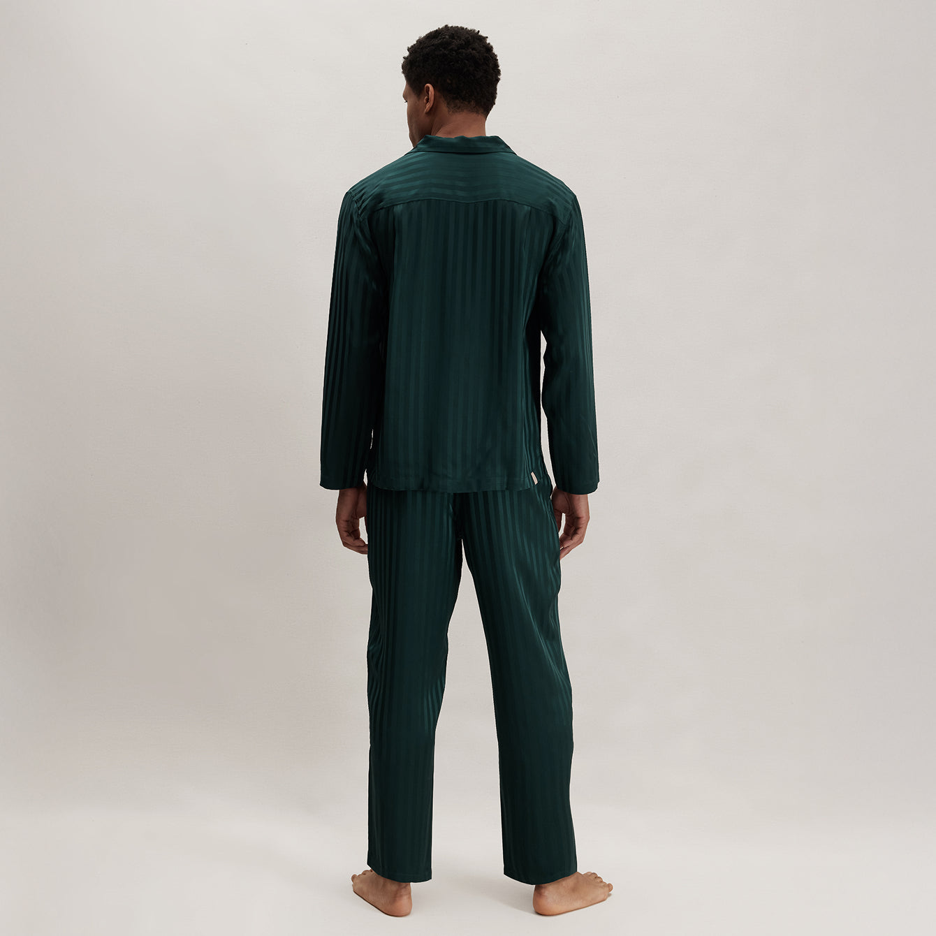 Lunya Pajamas Men's Washable Silk Striped Jacquard Button Up Set - #Dusky Cypress Jacquard