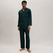 Lunya Pajamas Men's Washable Silk Striped Jacquard Button Up Set - #Dusky Cypress Jacquard