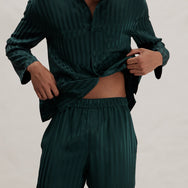 Lunya Pajamas Men's Washable Silk Striped Jacquard Button Up Set - #Dusky Cypress Jacquard