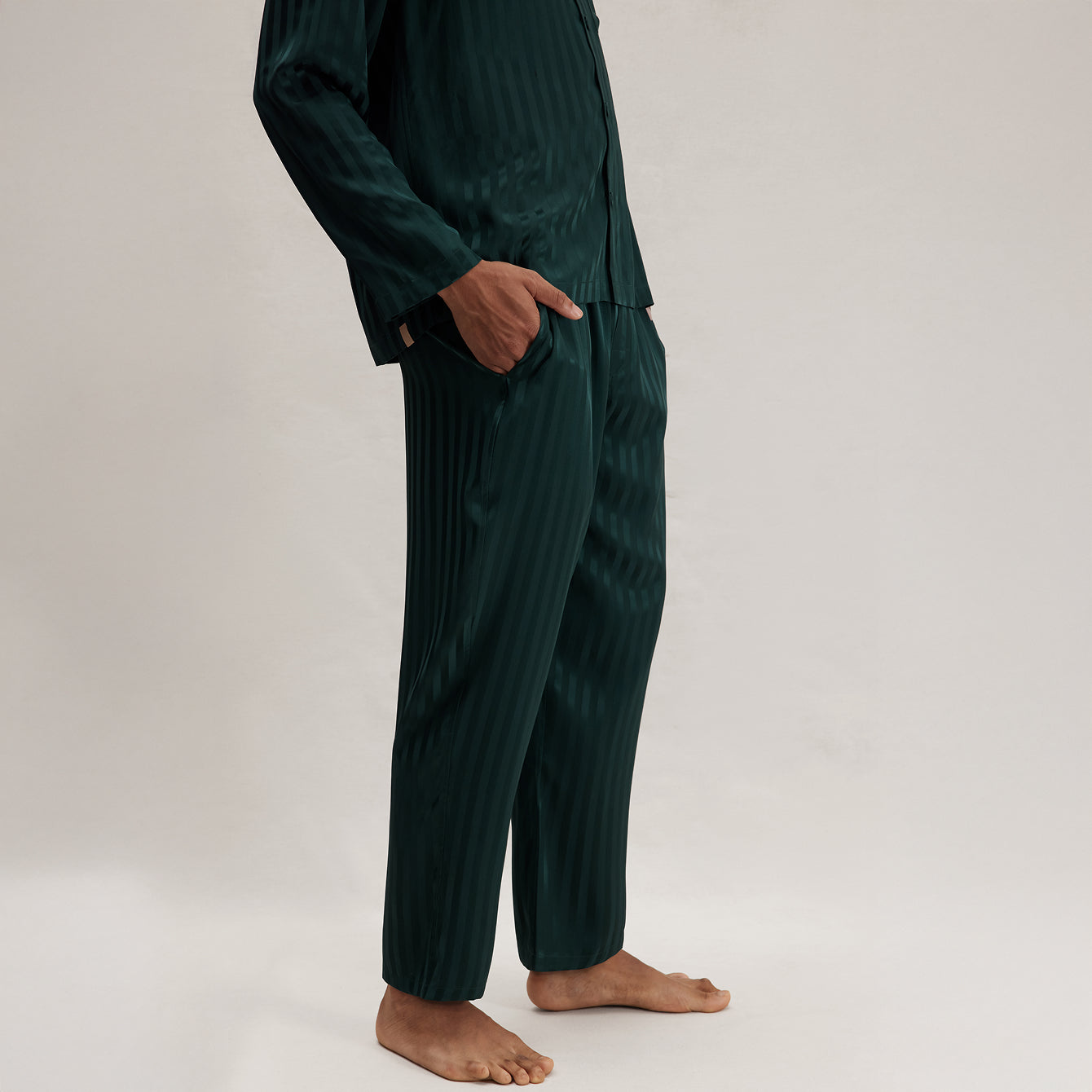 Lunya Pajamas Men's Washable Silk Striped Jacquard Button Up Set - #Dusky Cypress Jacquard