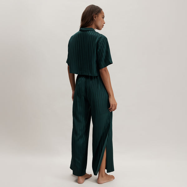 Waschbares High-Rise-Hosenset aus gestreiftem Seidenjacquard
