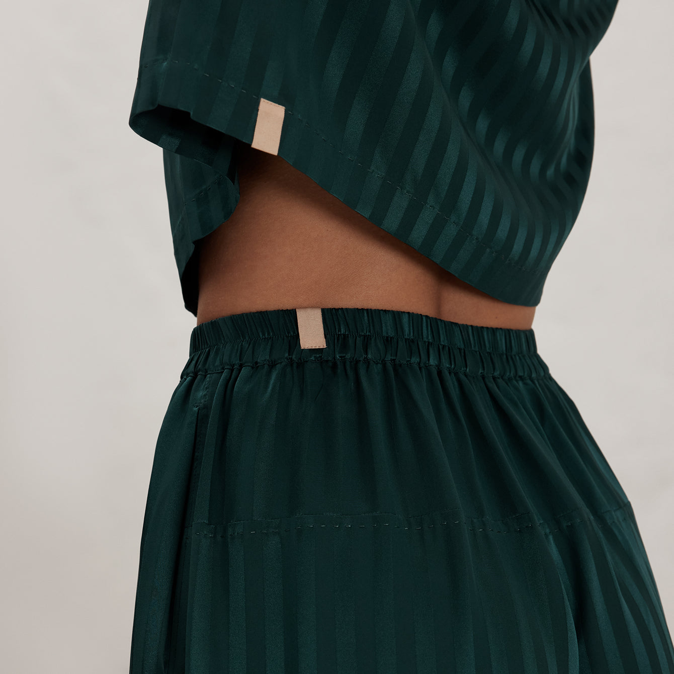 Lunya Pajamas Washable Silk Striped Jacquard High Rise Pant Set - #Dusky Cypress Jacquard