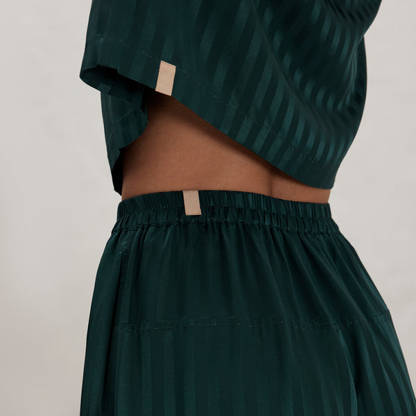Waschbares High-Rise-Hosenset aus gestreiftem Seidenjacquard