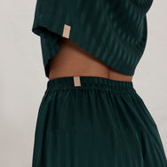 Lunya Pajamas Washable Silk Striped Jacquard High Rise Pant Set - #Dusky Cypress Jacquard