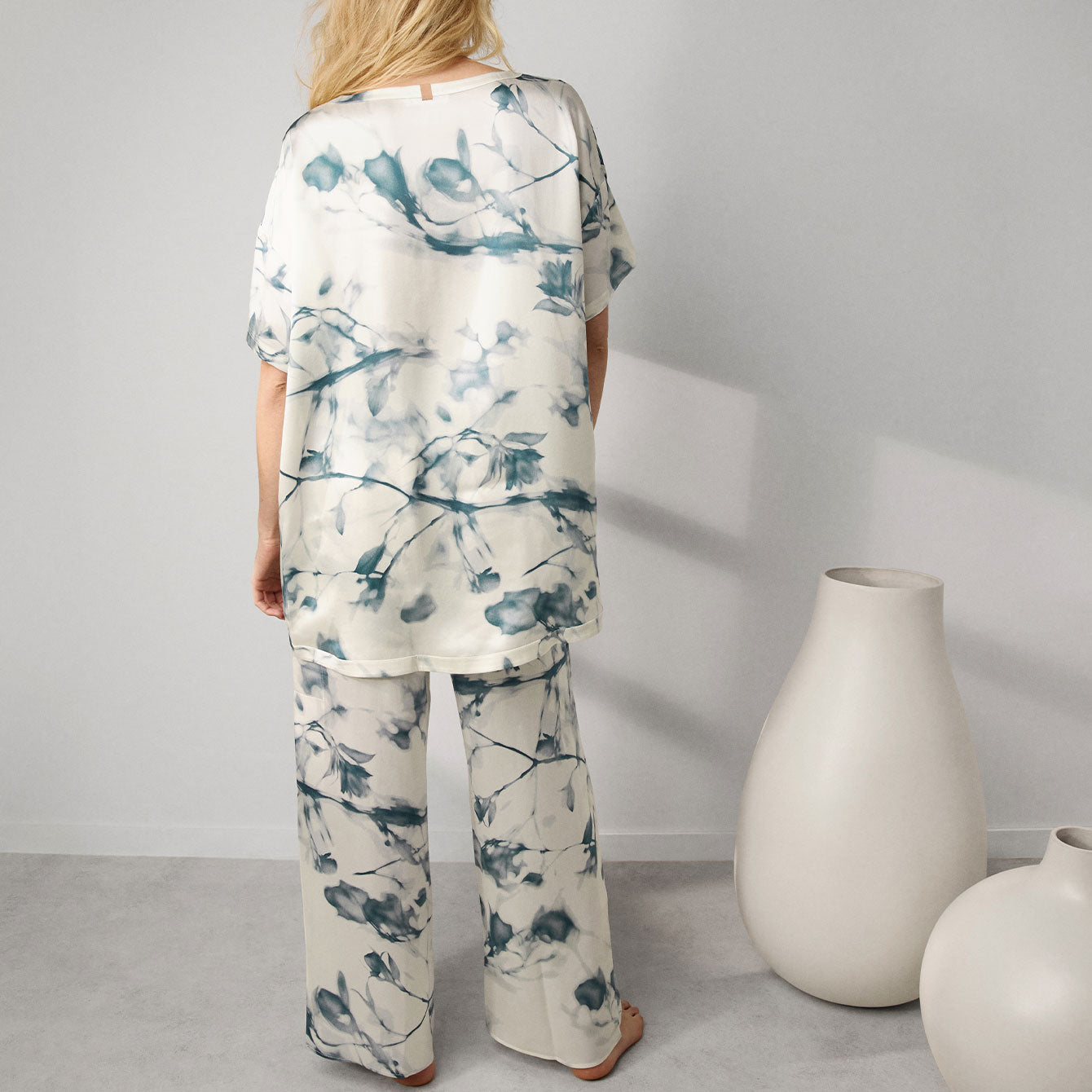 Lunya x Grace Dines Washable Silk Tee Pant Set - #Whispered Bloom
