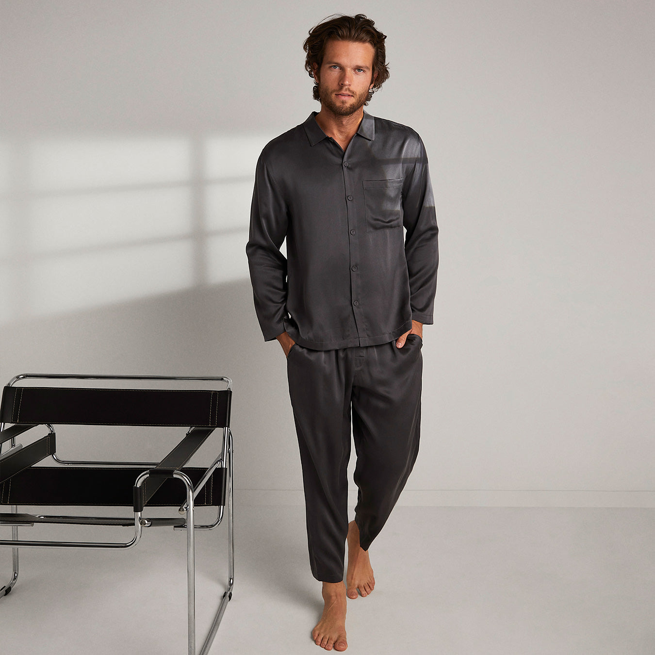Men's Silk Pajamas Set Silk Sleeping Wear Set for Mens -  Denmark