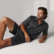 Lunya Men's Washable Silk Button Up Short Set - #Meditative Grey