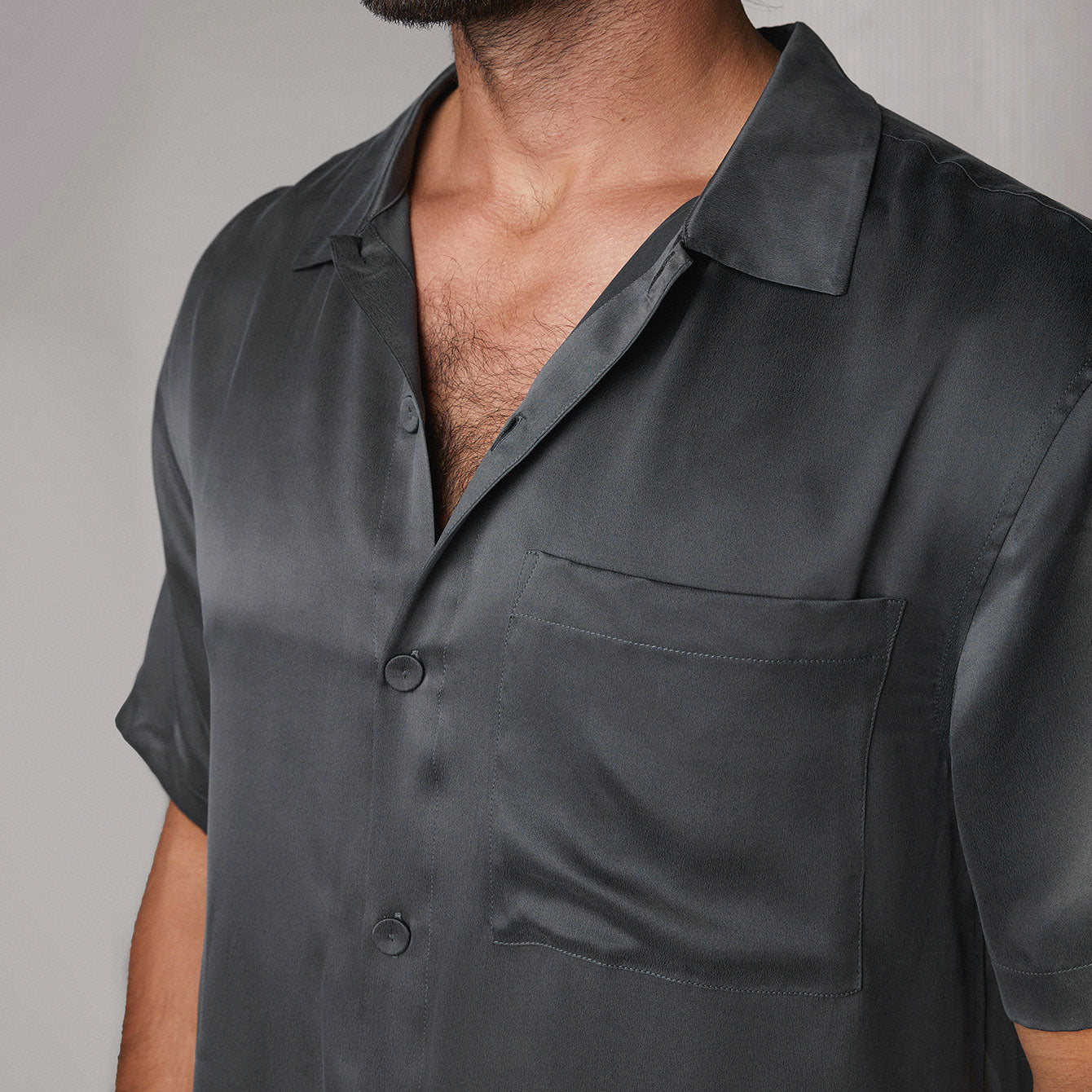Lunya Men's Washable Silk Button Up Short Set - #Meditative Grey