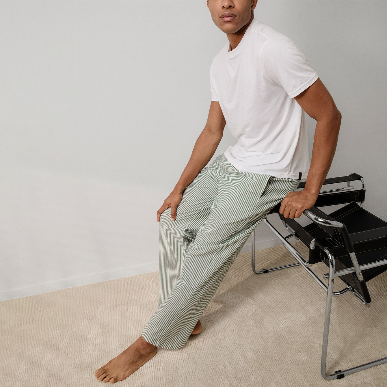 Lunya Pajamas Men's Airy Cotton Straight Leg Pant - #Overstory Stripe