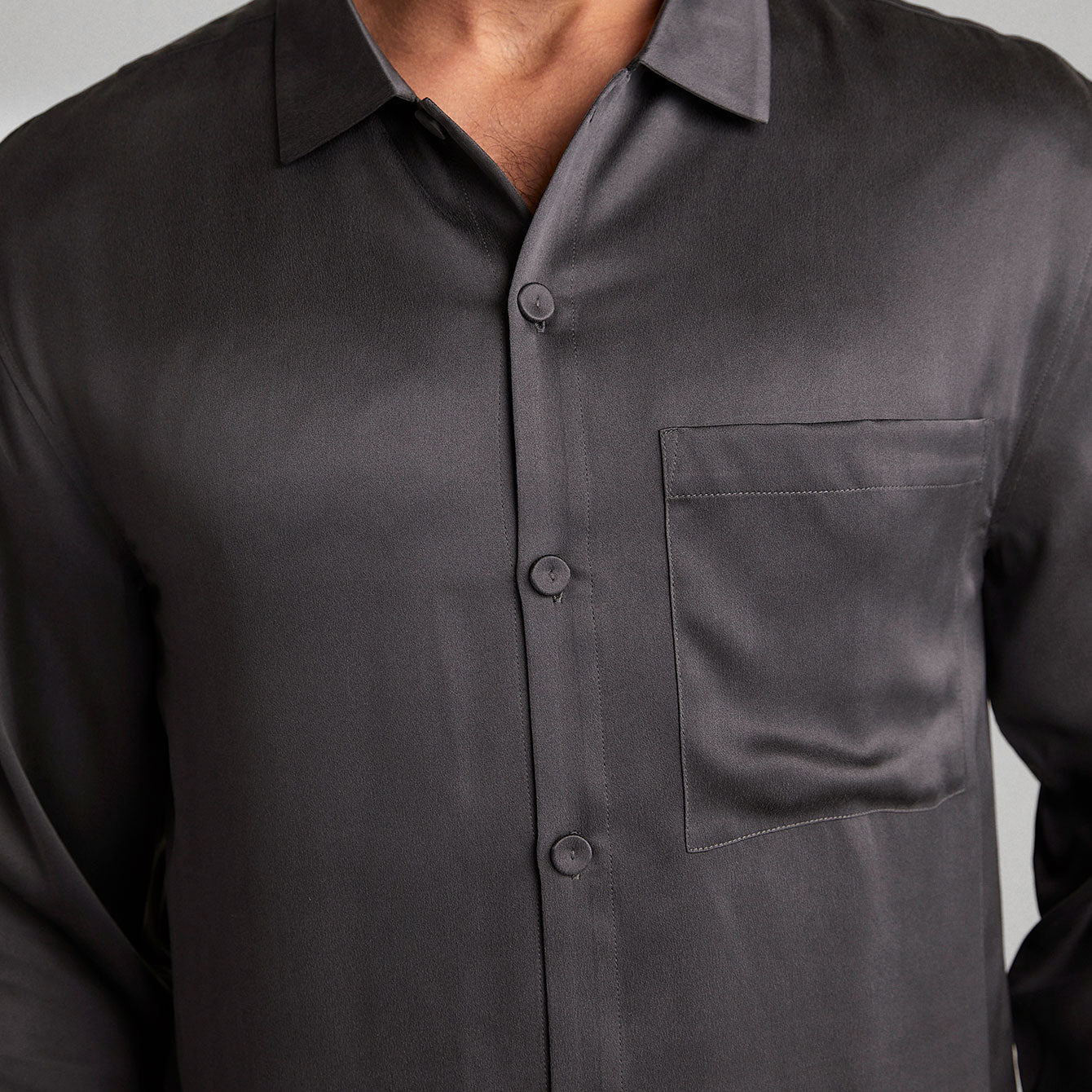 Lunya Men's Washable Silk Button Up Set- #Meditative Grey