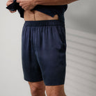 Men's Washable Silk Button Up Short Set - #Deep Blue