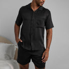 Lunya Men's Washable Silk Button Up Short Set - #Immersed Black