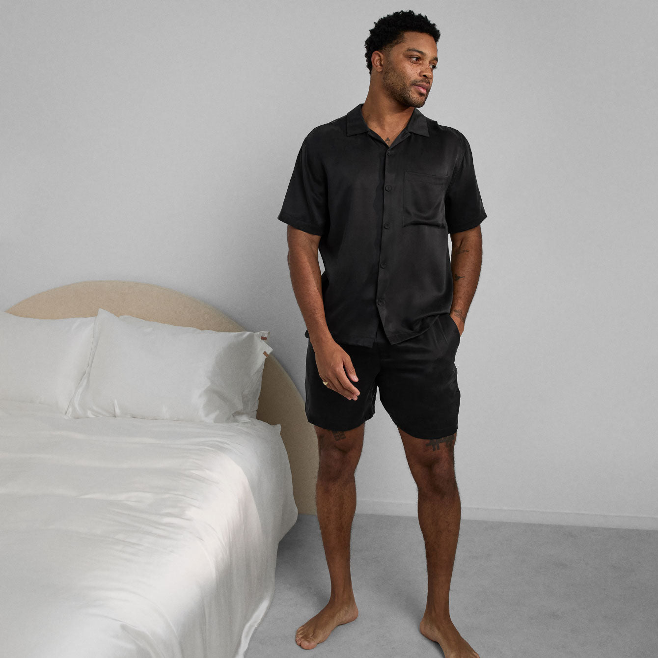 Lunya Men's Washable Silk Button Up Short Set - #Immersed Black