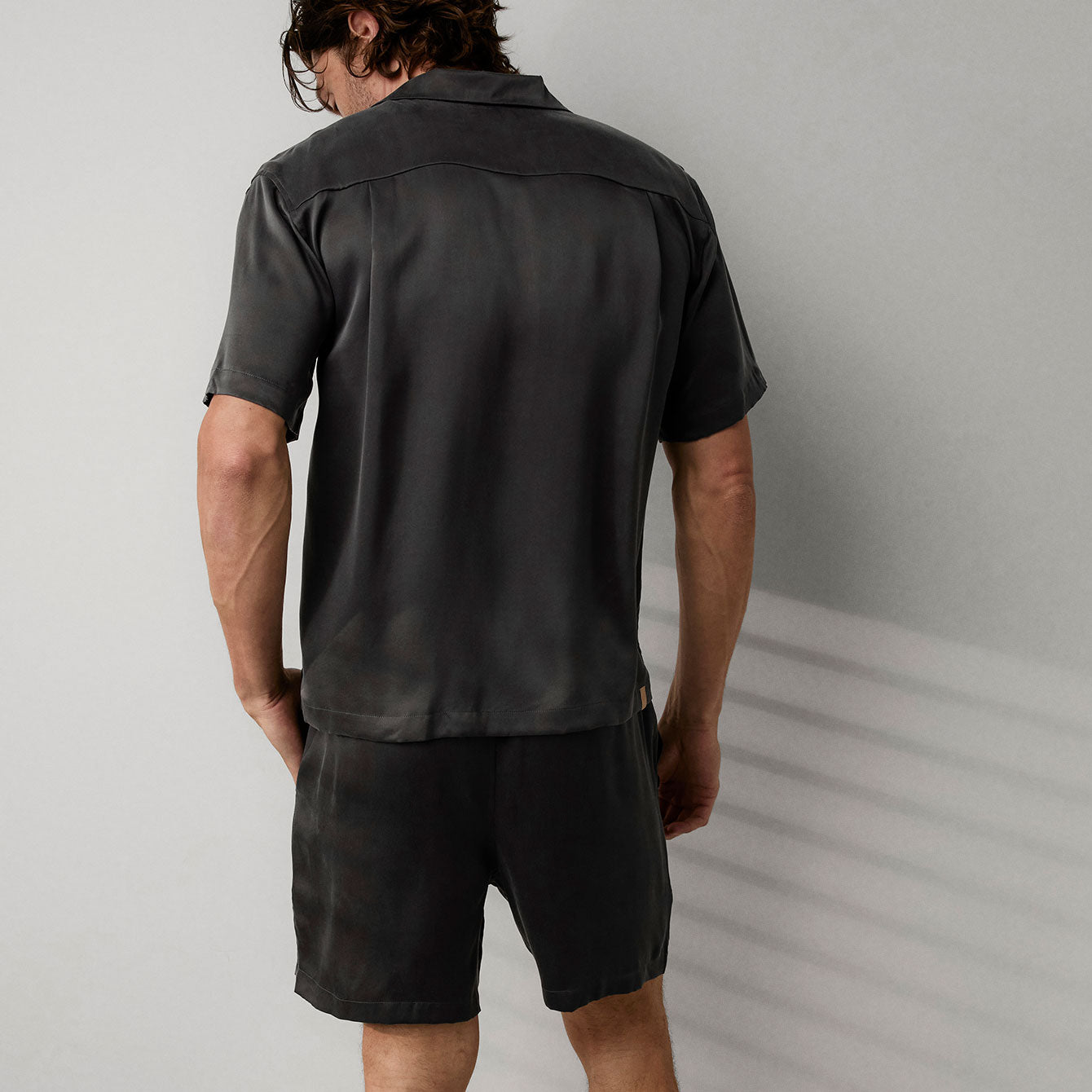 Lunya Men's Washable Silk Button Up Short Set - #Meditative Grey