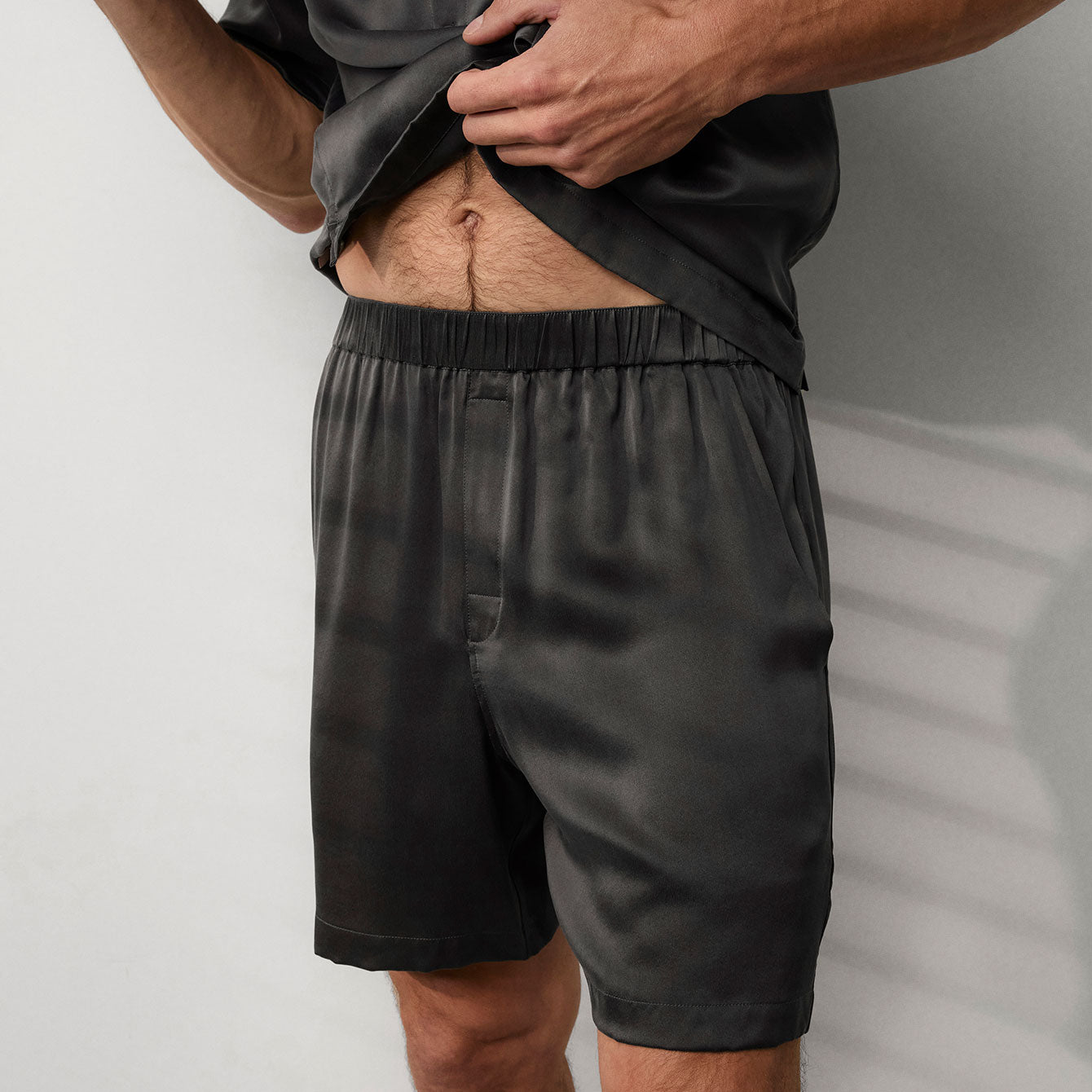 Lunya Men's Washable Silk Button Up Short Set - #Meditative Grey
