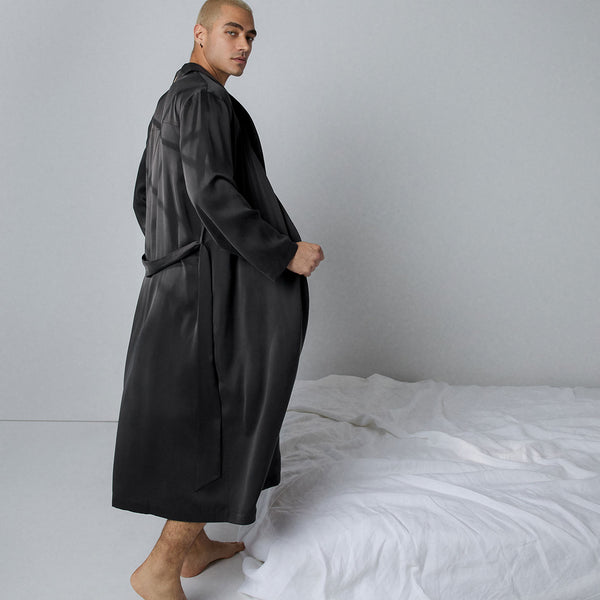 Long black silk robe best sale