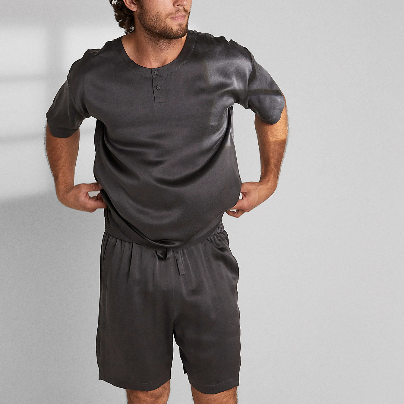 Lunya Men's Washable Silk Short Set- #Meditative Grey