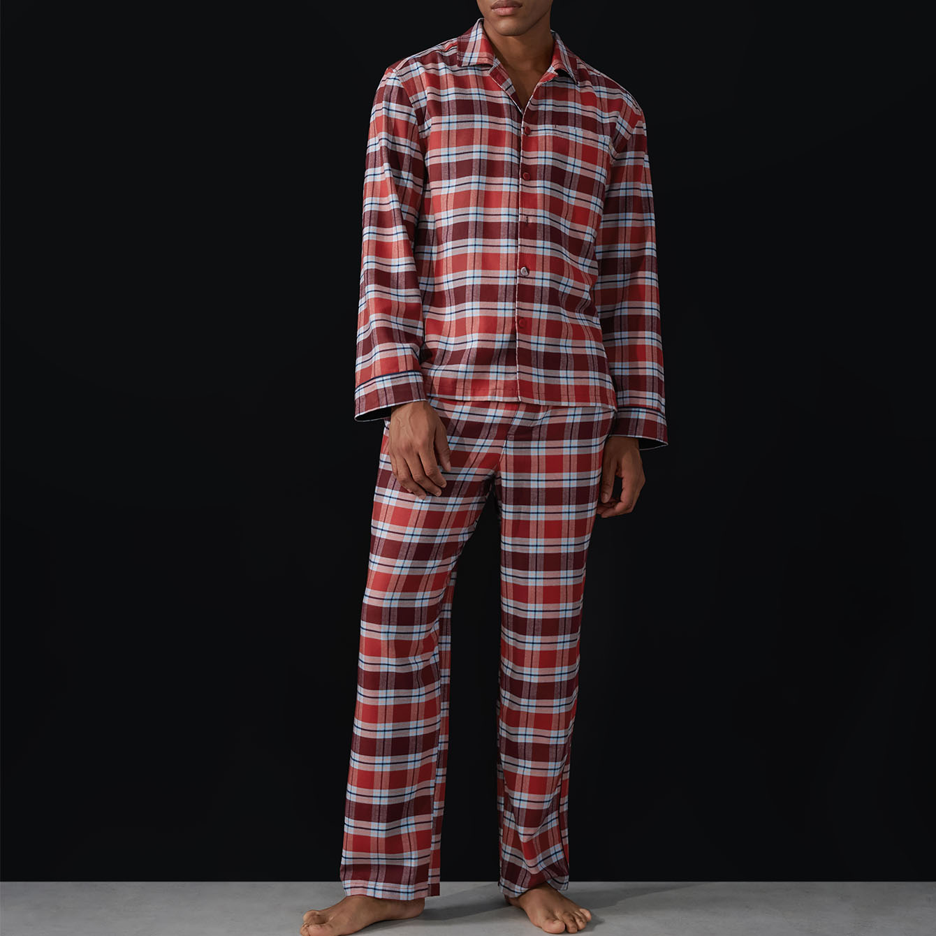 Lunya Pajamas Brushed Flannel Shawl Collar Long Sleeve Pant Set - #Rustle Plaid