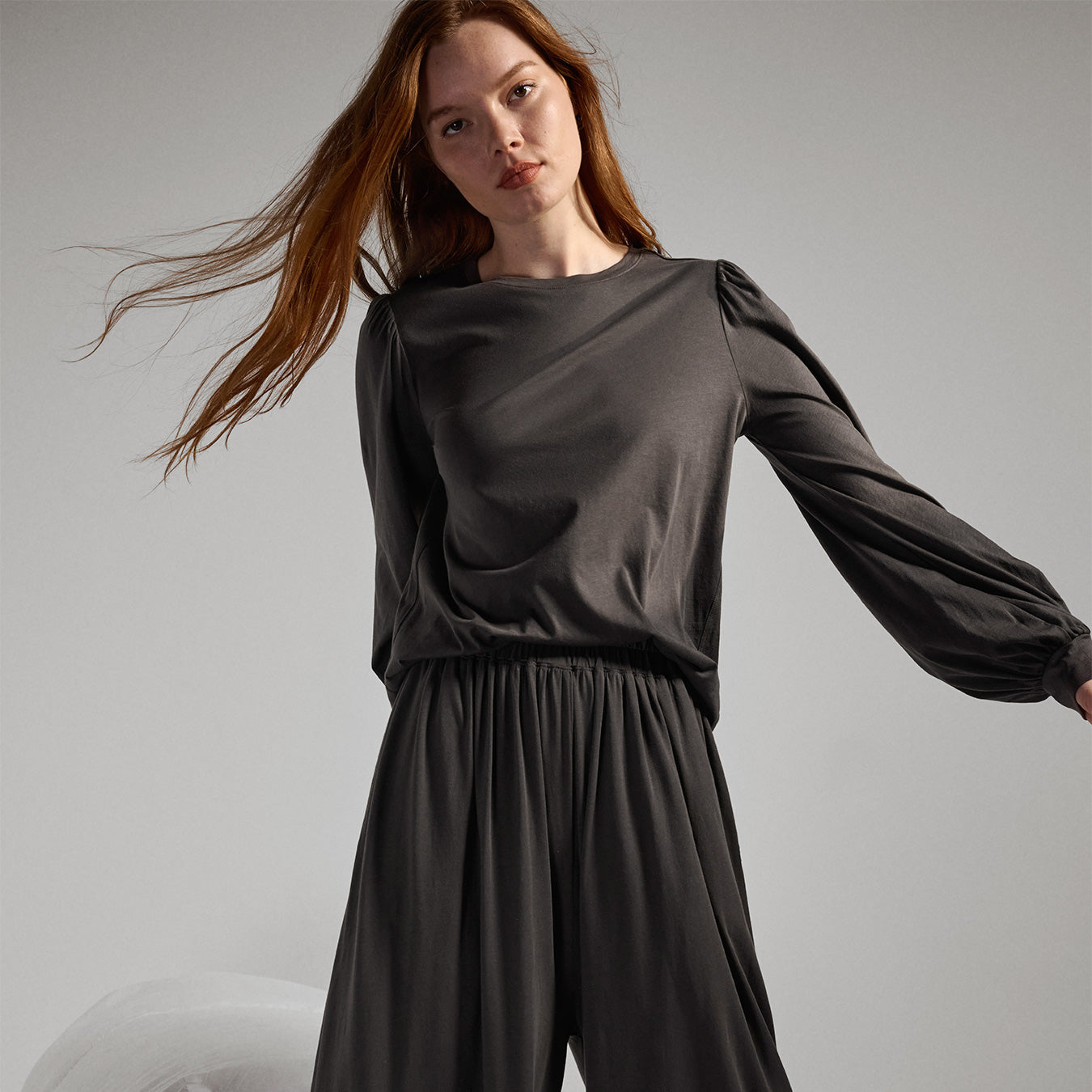 Lunya Sleepwear Organic Pima Long Sleeve Tee - #Meditative Grey