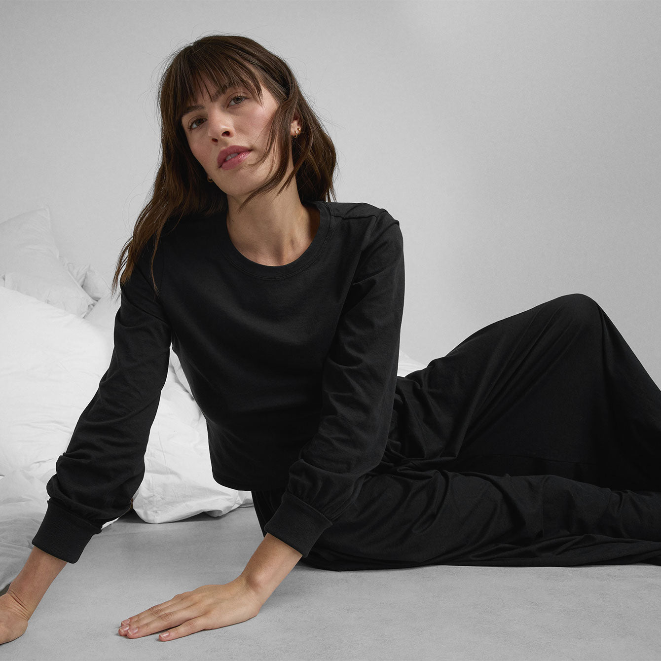 Lunya Loungewear Organic Pima Crew Neck Long Sleeve - #Immersed Black