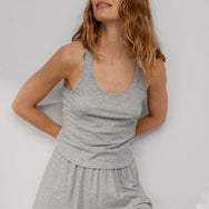Lunya Loungewear Organic Pima Curved Hem Tank - #Storm Grey Heather