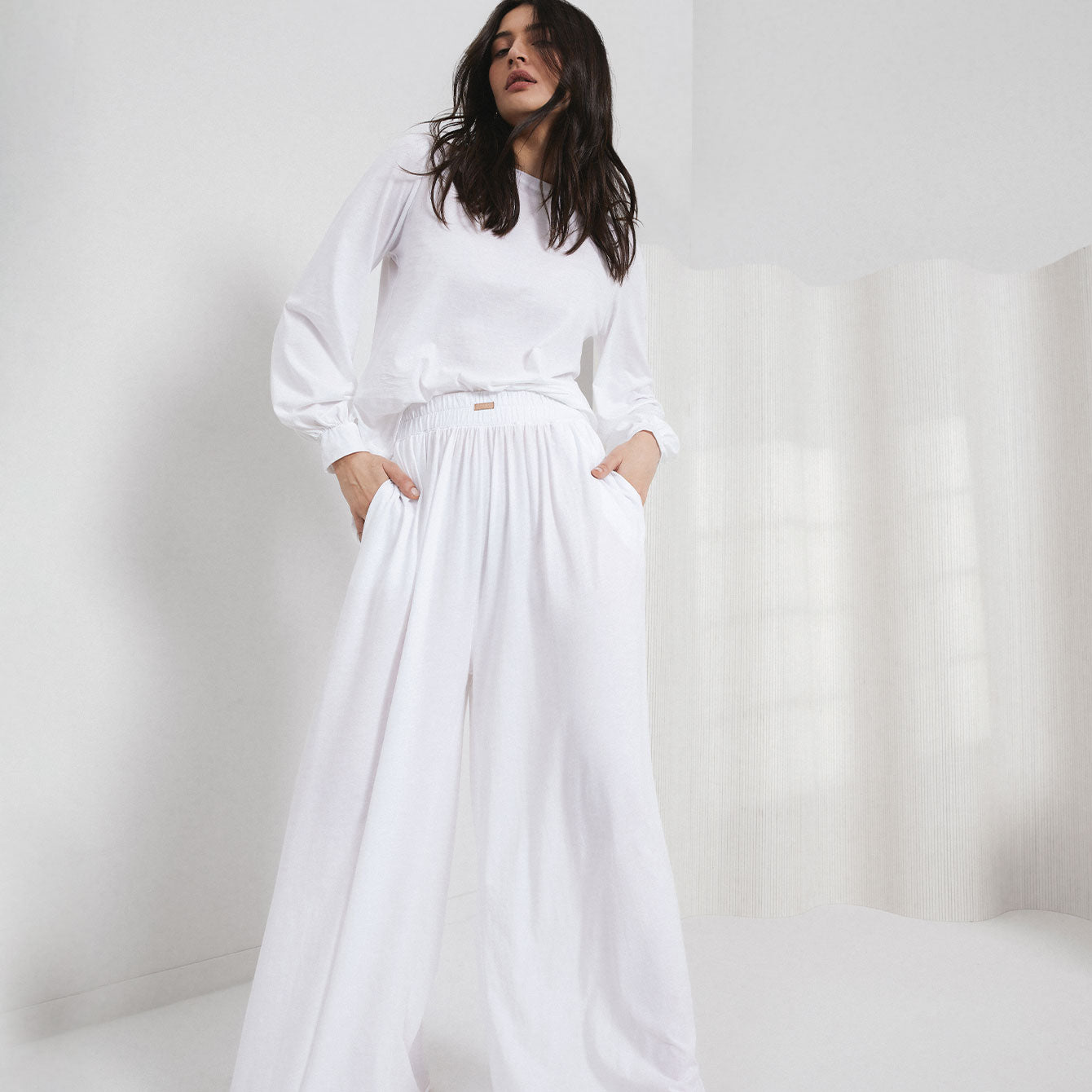 Lunya Sleepwear Organic Pima Long Sleeve Tee - #Sincere White