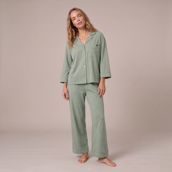 Organic Pima Button Down Ankle Pant Set