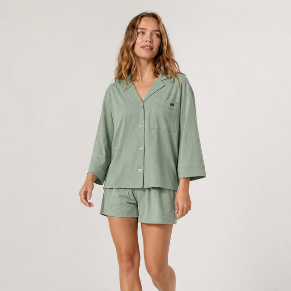 Organic Pima Button Down Short Set