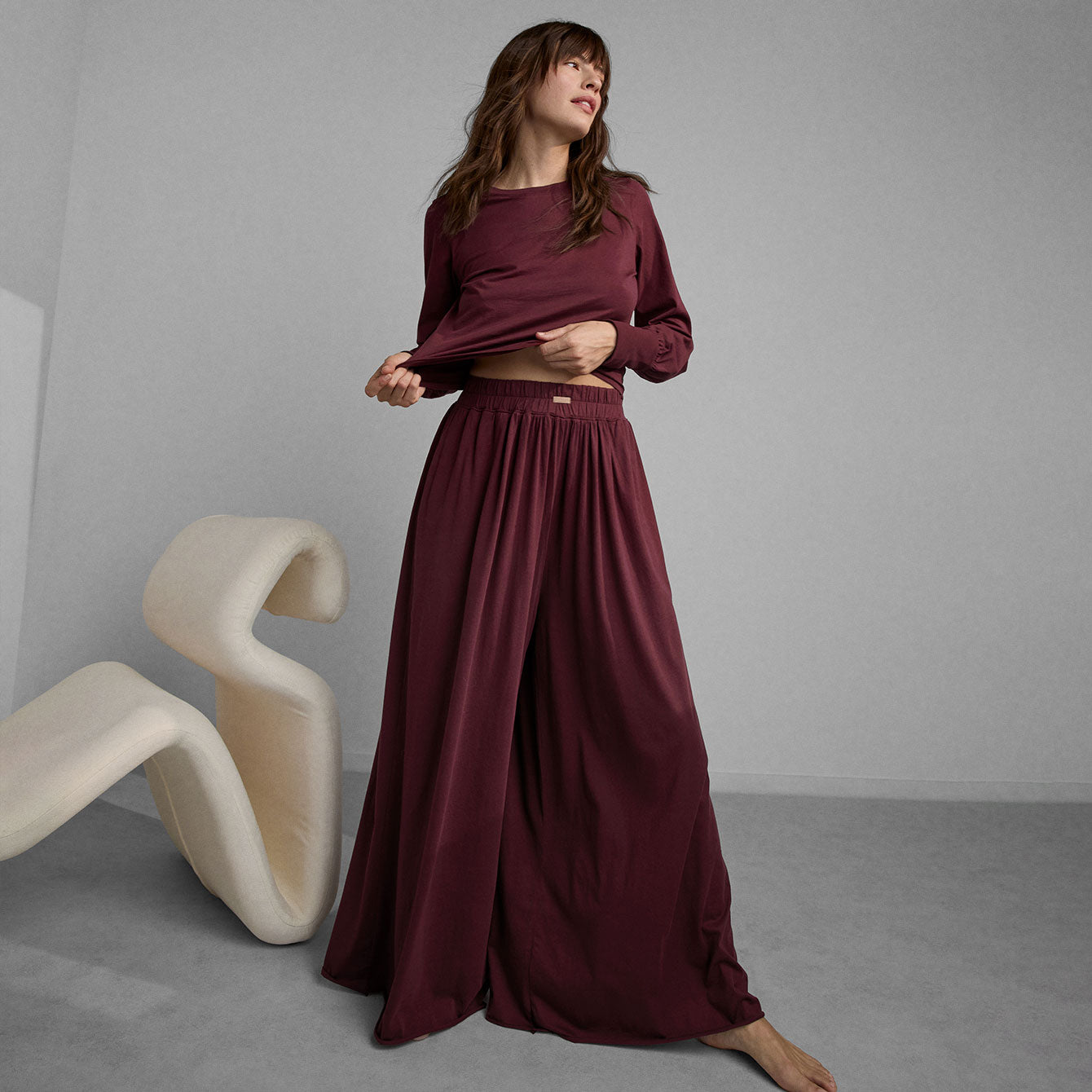 Lunya Loungewear Organic Pima Wide Leg Pant - #Calliope Wine