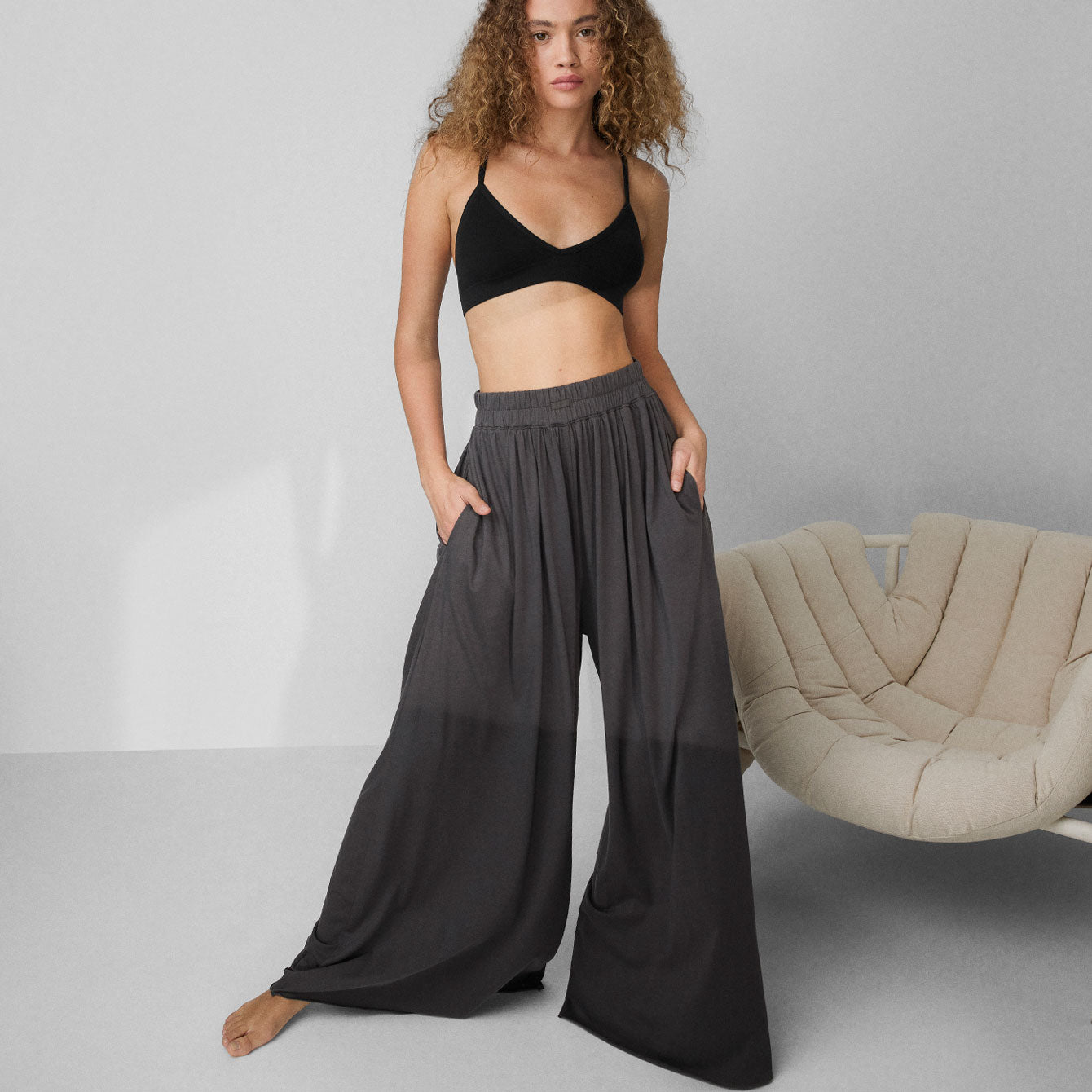 Organic Pima Wide Leg Pant - #Meditative Grey