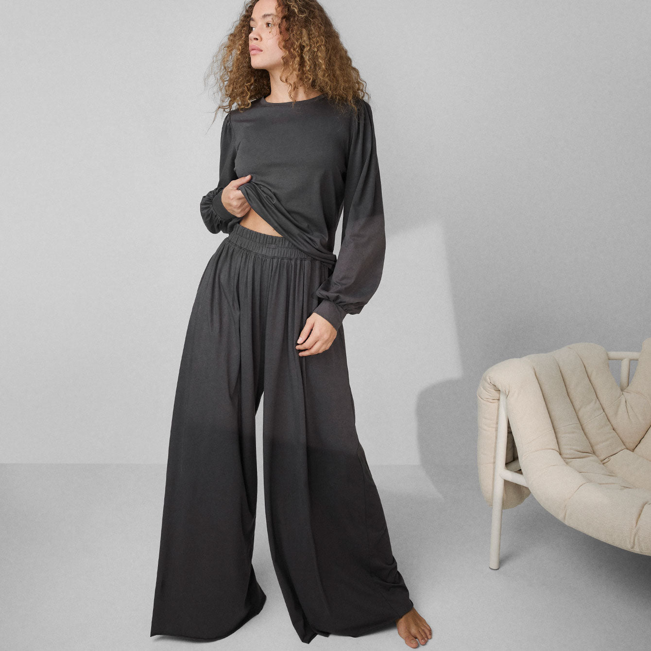 Organic Pima Wide Leg Pant - #Meditative Grey