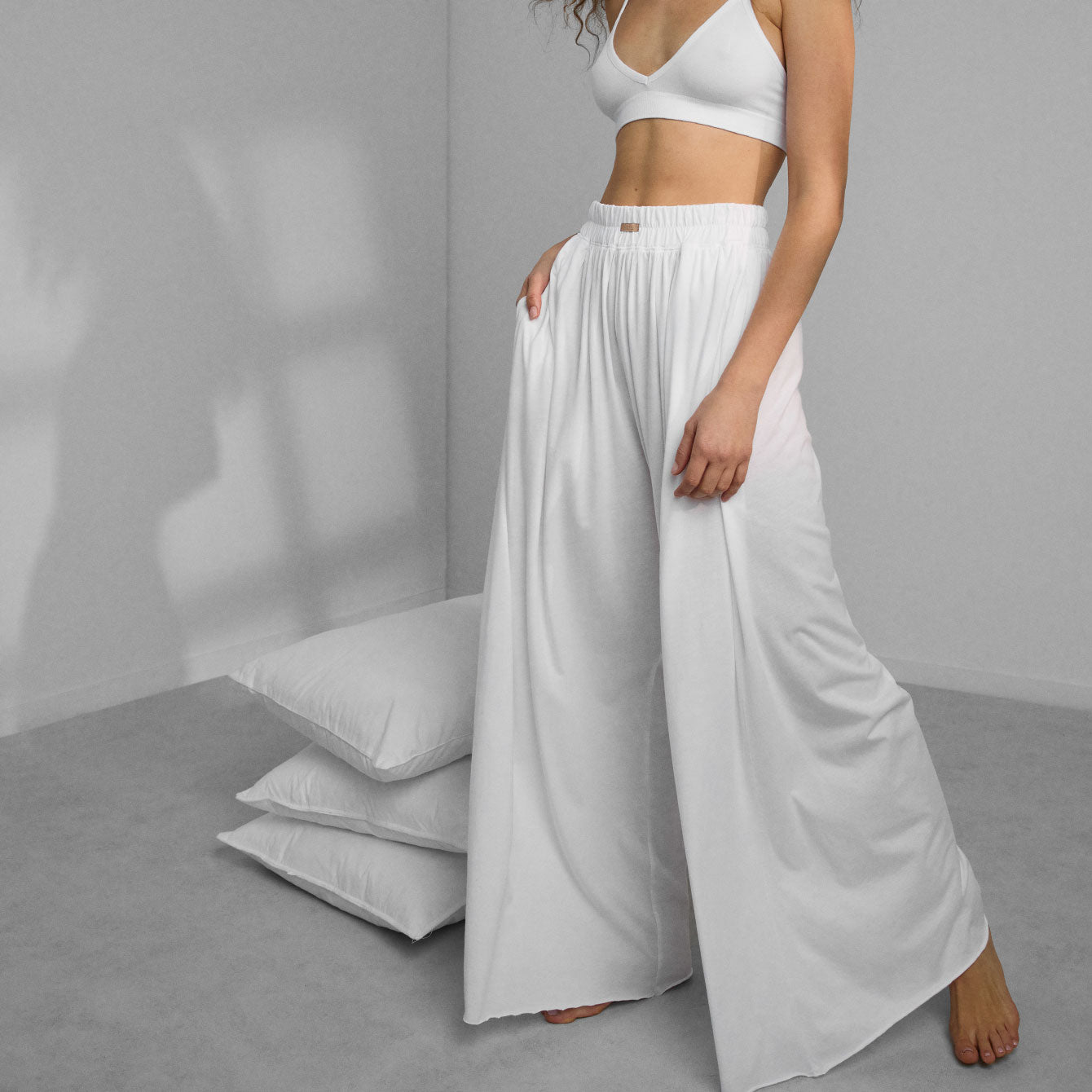 Lunya Sleepwear Organic Pima Wide Leg Pant - #Sincere White