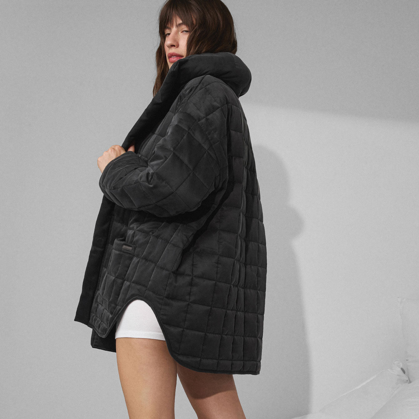 Lunya Quilted Silk Comforter Coat - #Immersed Black/Immersed Black