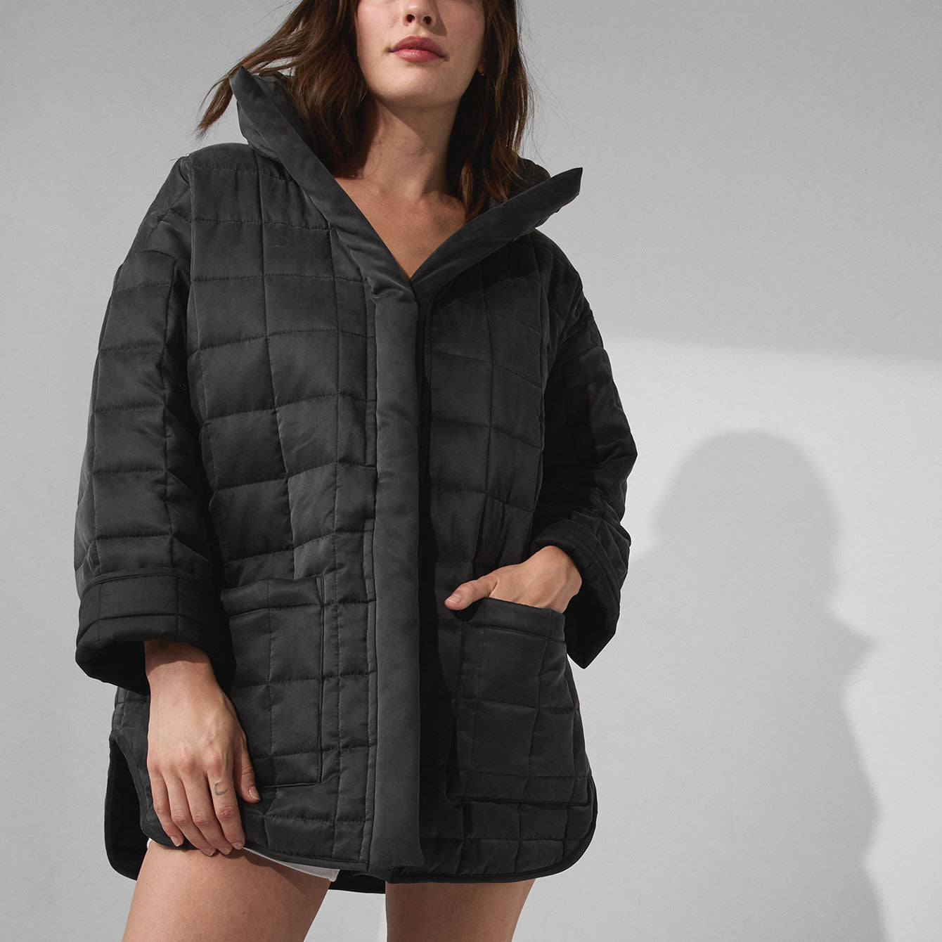 Lunya Quilted Silk Comforter Coat - #Immersed Black/Immersed Black