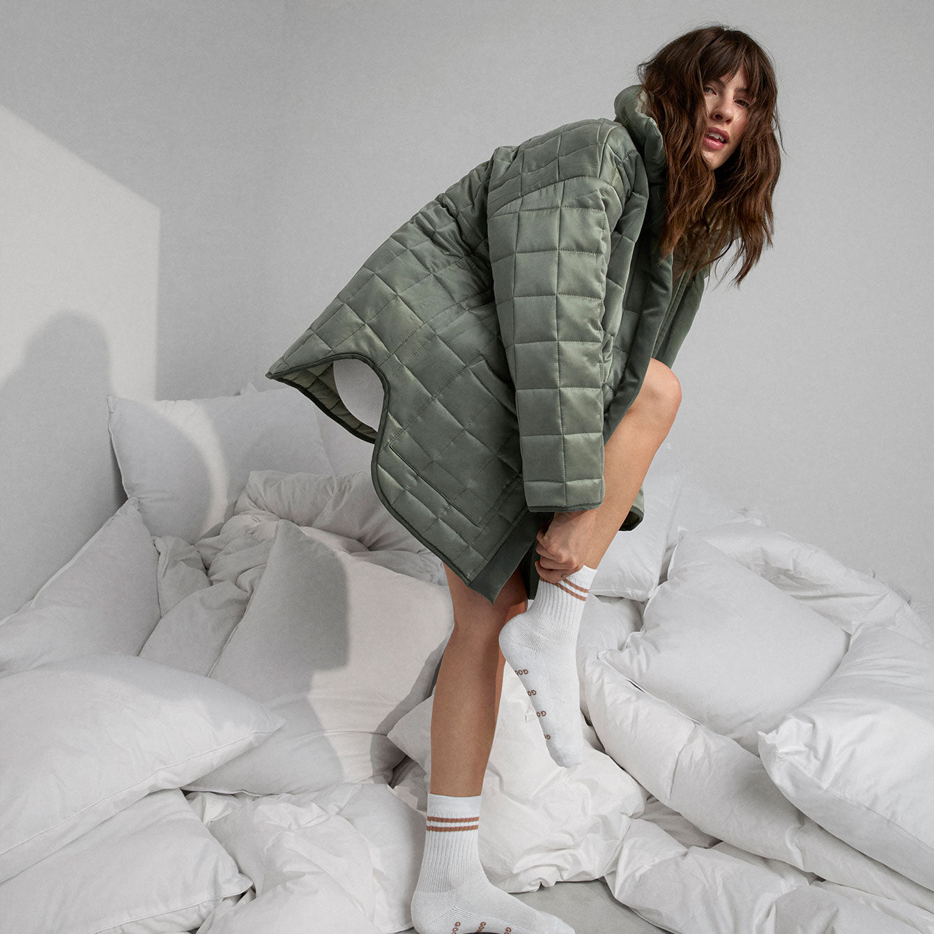 Lunya Quilted Silk Comforter Coat - #Shaded Olive/Arcadia Green