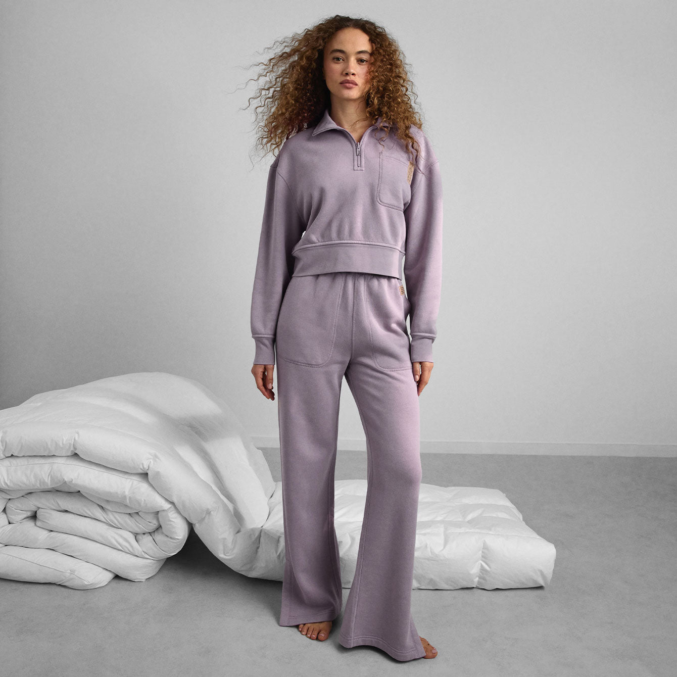 Lunya Pajamas Silksweats™ Reversible Half Zip - #Dawning Mist