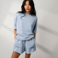 Lunya Loungewear Silksweats™ Midweight Reversible Cropped Sleeve Sweatshirt - #Welkin Blue