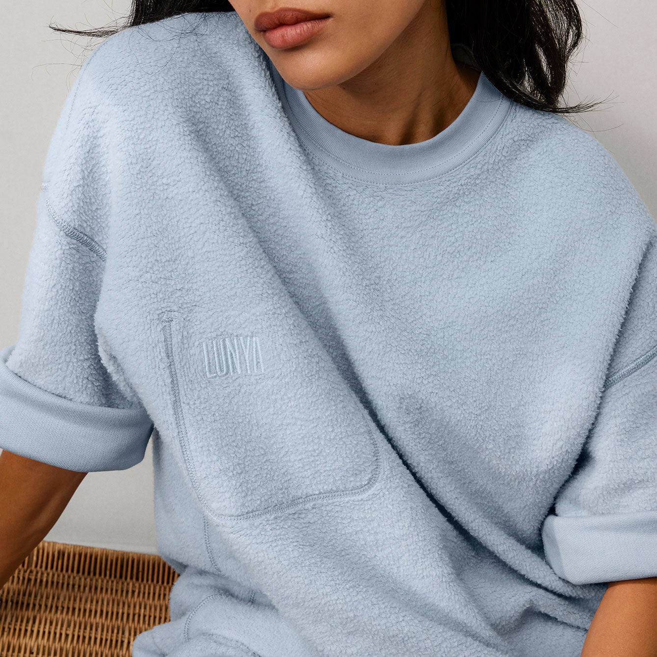 Lunya Loungewear Silksweats™ Midweight Reversible Cropped Sleeve Sweatshirt - #Welkin Blue