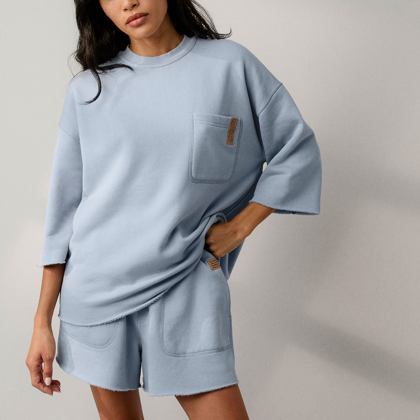 Lunya Loungewear Silksweats™ Midweight Reversible Cropped Sleeve Sweatshirt - #Welkin Blue