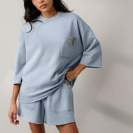 Lunya Loungewear Silksweats™ Midweight Reversible Cropped Sleeve Sweatshirt - #Welkin Blue