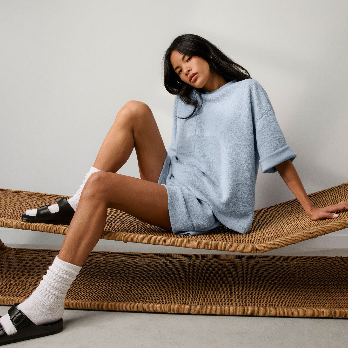 Lunya Loungewear Silksweats™ Midweight Reversible Cropped Sleeve Sweatshirt - #Welkin Blue