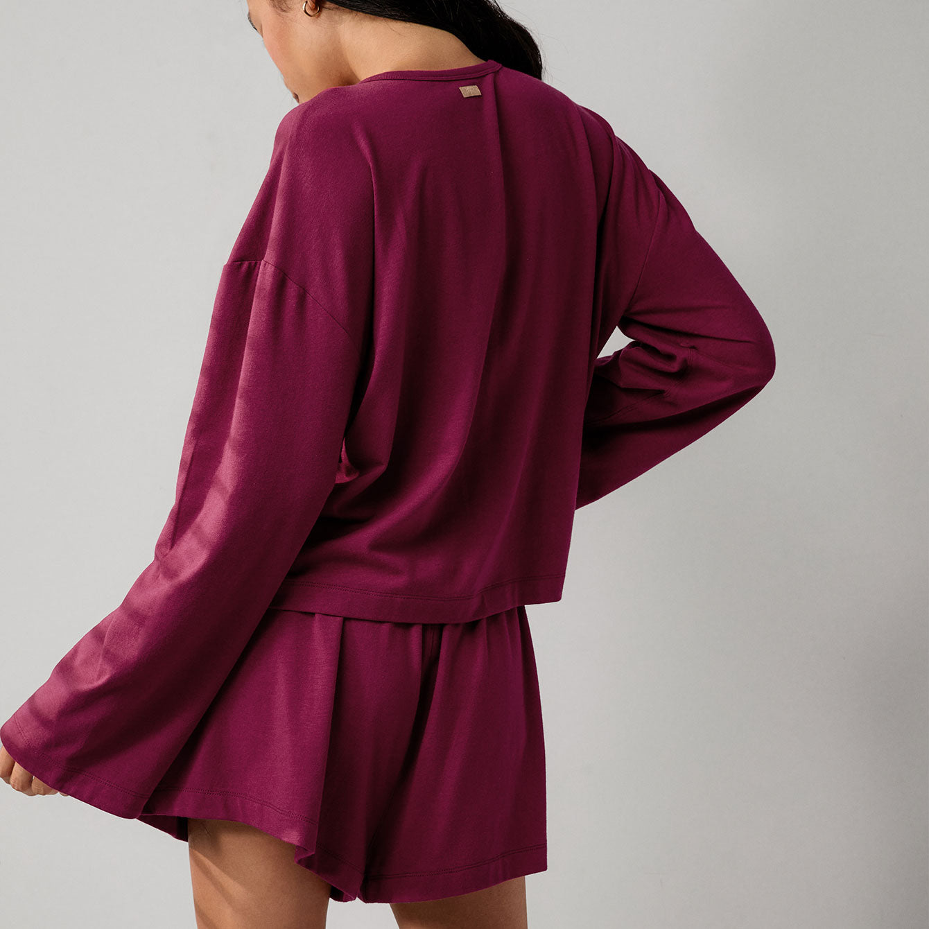 Lunya Pajamas Slumberknit™ Long Sleeve Henley Short Set - #Pomegranite Jewel