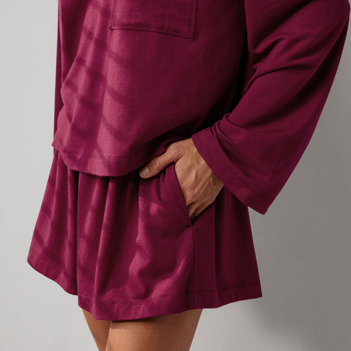 Lunya Pajamas Slumberknit™ Long Sleeve Henley Short Set - #Pomegranite Jewel