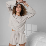 Slumberknit Long Sleeve Henley Short Set - #Sonata Moon